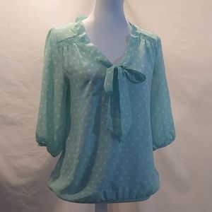 Vanity 3/4th Sleeve Sheer Poke-a-dot Blouse